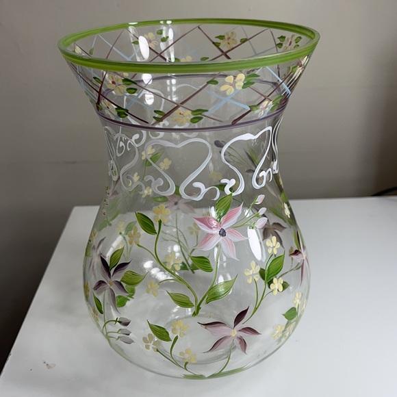 Other - Glass Vase with Flowers-Hand Painted